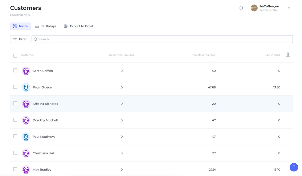screen customers info