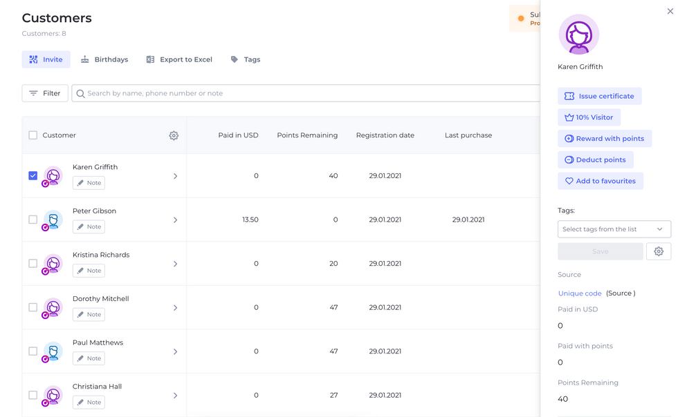 screen customers settings